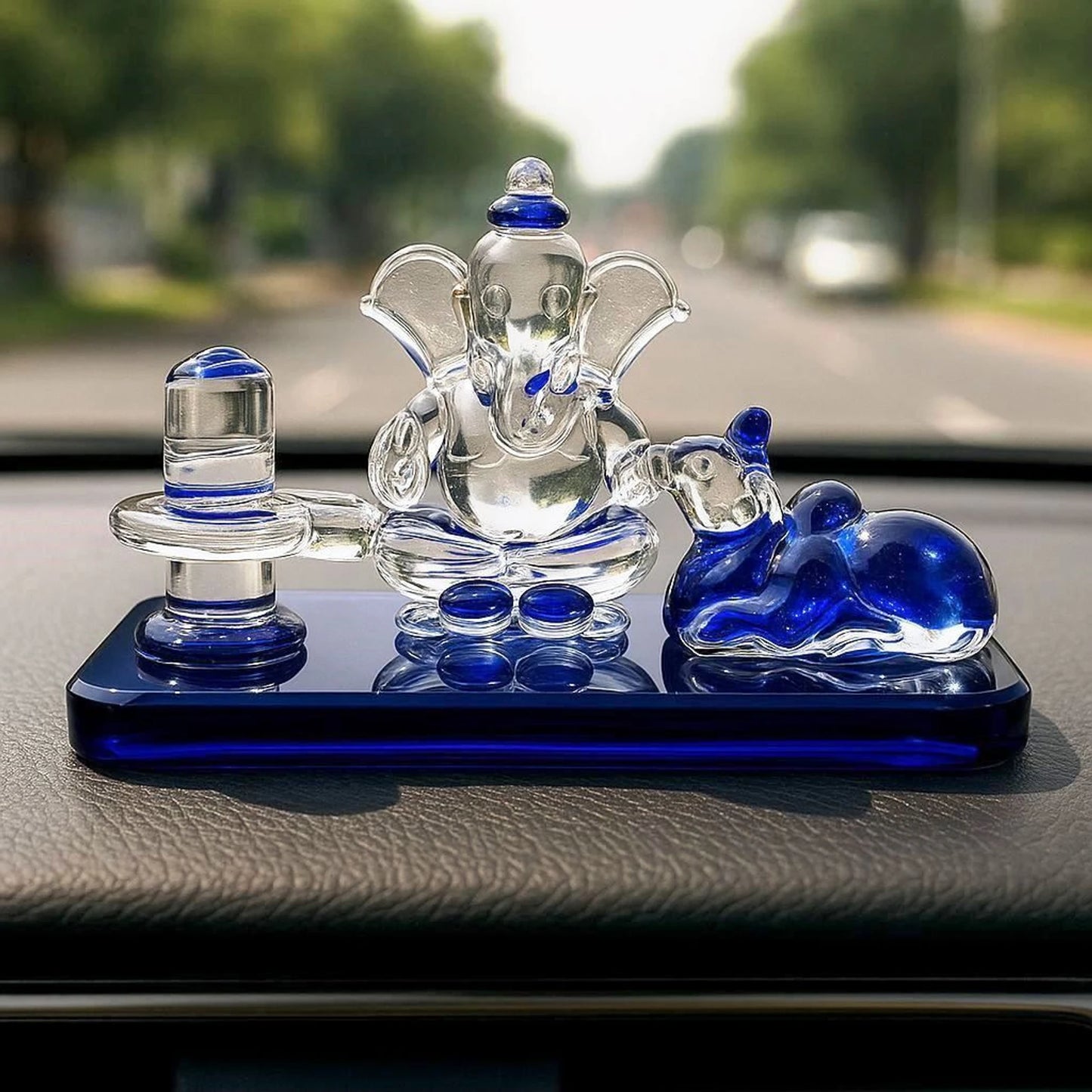 Crystal Glass Statue Idol of Lord Shiva, Ganesha, and Nandi Ji