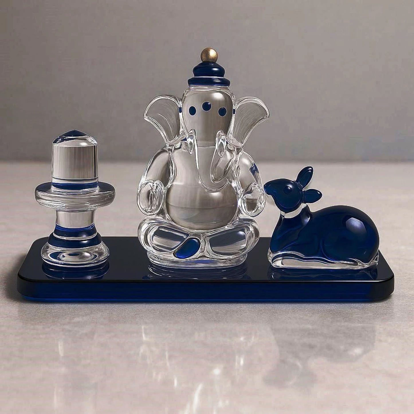 Crystal Glass Statue Idol of Lord Shiva, Ganesha, and Nandi Ji