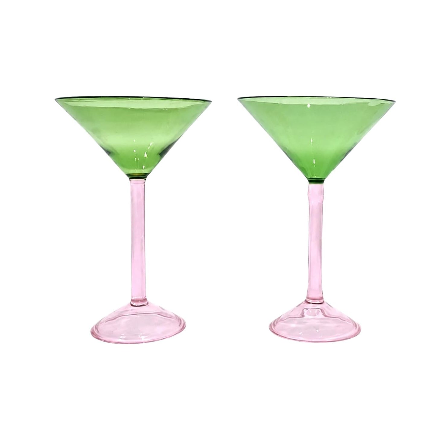 Premium Wine Glass Set of 2, Green Bowl & Pink Stem
