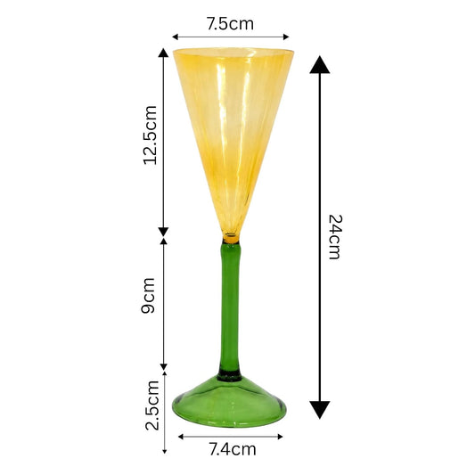 Cocktail Glass Set of 2, 180ml, Green Stem & Yellow Bowl