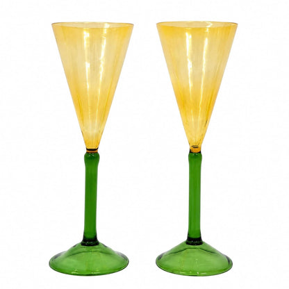 Cocktail Glass Set of 2, 180ml, Green Stem & Yellow Bowl