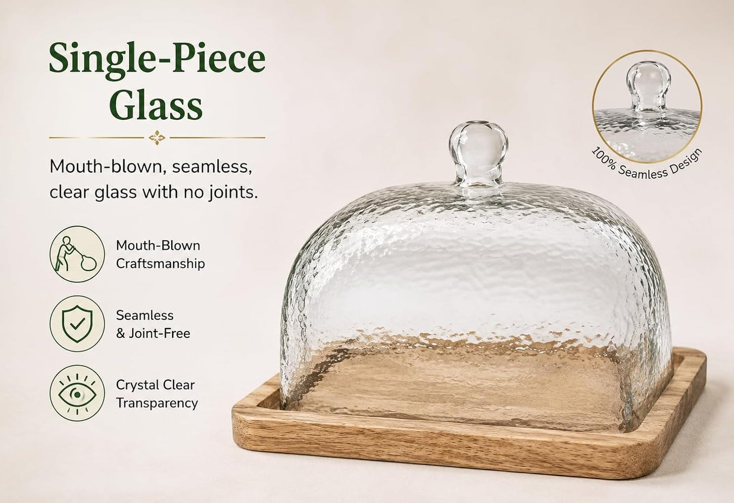 Glass Cake Dome with Wooden Base