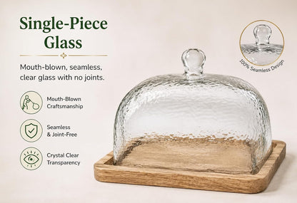 Glass Cake Dome with Wooden Base