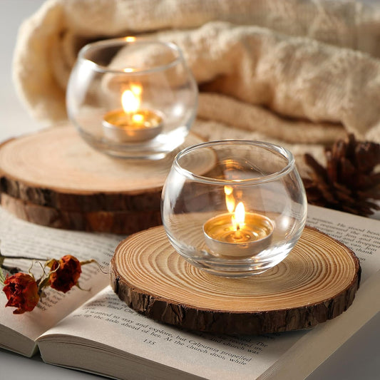 Clear Glass Tealight Candle Holders - Set of 2 (Clear)