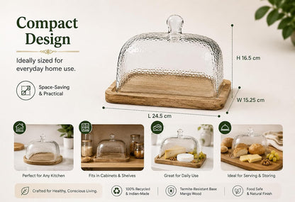 Glass Cake Dome with Wooden Base