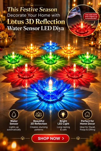 Lotus 3D Reflection Water Sensor Led Diya