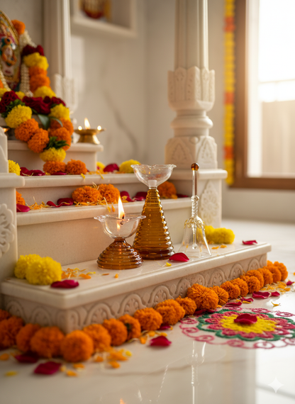 Pooja Diya Set – 3-Piece Set with Bell
