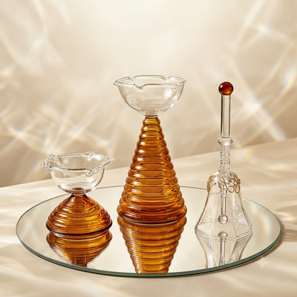 Pooja Diya Set – 3-Piece Set with Bell
